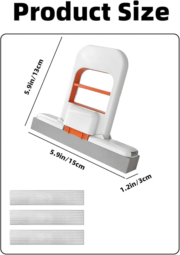 Mini Foldable Desktop Mop, Mini Mop for Small Spaces, Portable Cleaning Sponge Mop for Bathroom, Kitchen, Countertops, Glass, Tile - Wet/Dry Use with One-Hand Squeeze Handle & Replaceable Head (White)