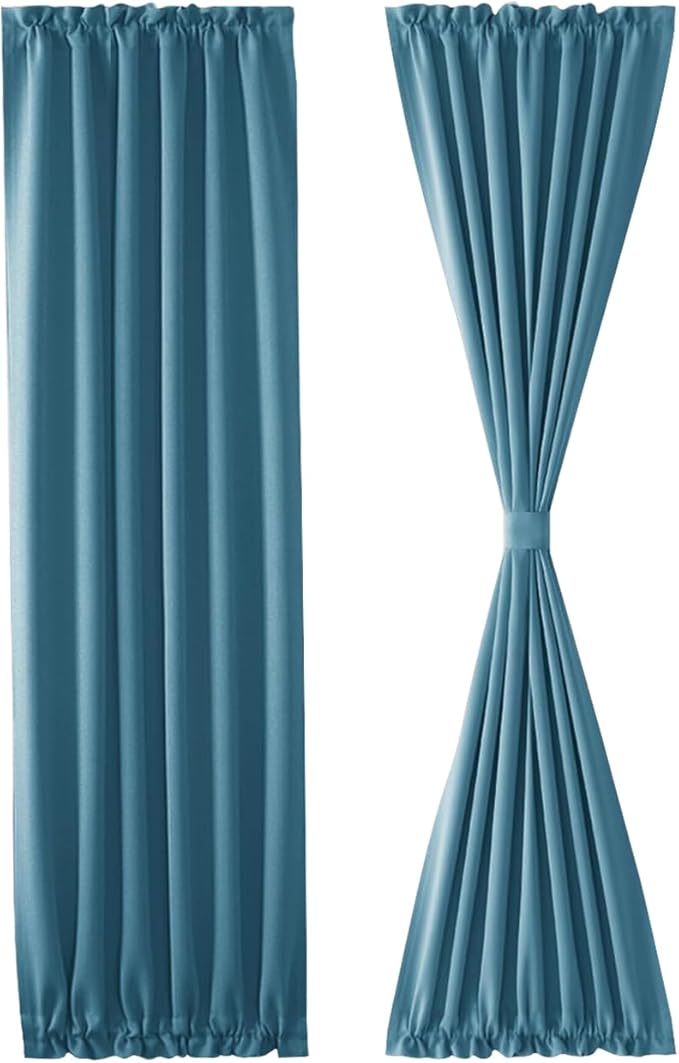 DWCN French Door Curtains – Rod Pocket Thermal Blackout Curtain for Doors with Glass Window, Kitchen and Patio Doors for Privacy, 36 X 72 Inches Long, 1 Curtain Panel with Tieback, Stone Blue