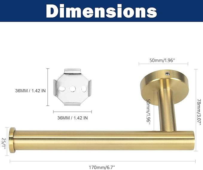 NearMoon Bathroom Toilet Paper Holder, Premium SUS304 Stainless Steel Rustproof Wall Mounted Toilet Roll Holder for Bathroom, Kitchen, Washroom (1 Pack, Brushed Gold)