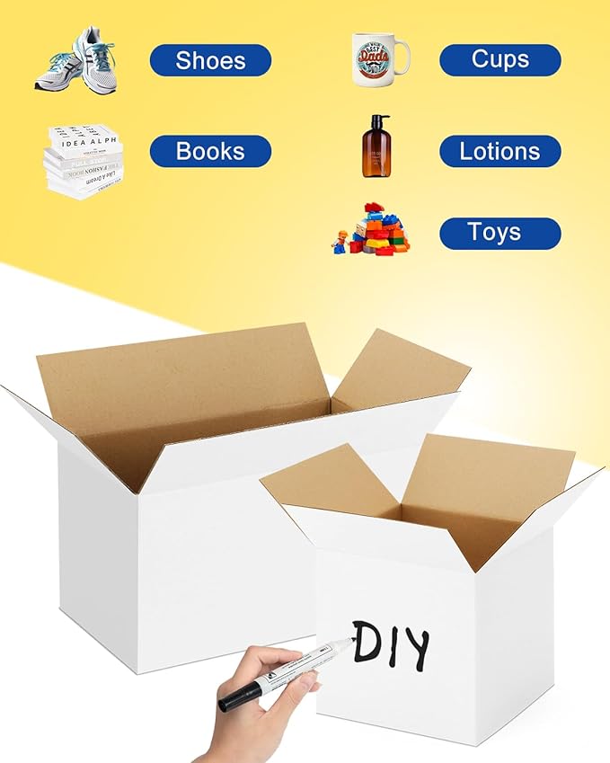 Assorted-Sizes-Shipping-Boxes-45-Pack: 6x6x6 & 8x6x6 & 11x6x6 Small-Shipping-Boxes-Mailers, White Corrugated-Cardboard-Boxes-for-Packing-Small-Business Mailing