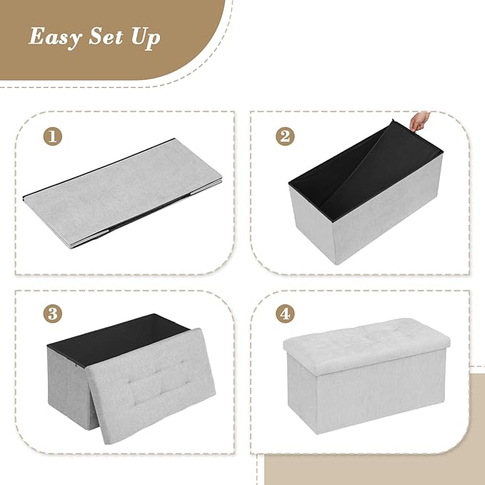 Athena Collection 30" Storage Ottoman Bench Folding Bench with 90L Hidden Storage, Large End of Bed Bench Linen Foot Rest Stool Chest with Flipping Lid for Living Room, Bedroom, Entryway, Light Gray