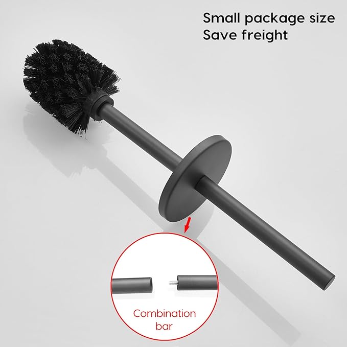 Stainless Steel Toilet Brush and Holder Set, No-Punch Hook Base Dual Purpose Toilet Brush Holder with Removable Inner Bucket and Splash Cover - Soft Bristles (Gray)