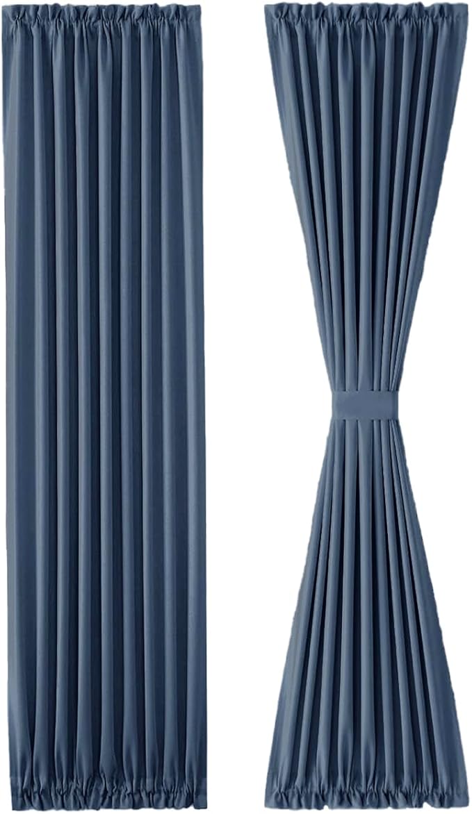 DWCN French Door Curtains – Rod Pocket Thermal Blackout Curtain for Doors with Glass Window, Kitchen and Patio Doors for Privacy, 36 X 72 Inches Long, 1 Curtain Panel with Tieback,Dusty Blue