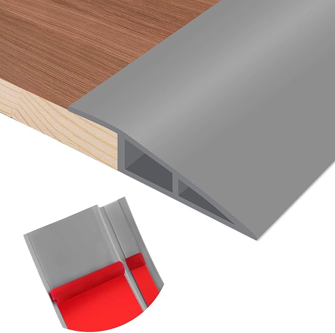 Floor Transition Strip Self Adhesive Vinyl Door Threshold for Doorways Carpet Edging Trim Overlap Edge Reducer for Laminate Floor, Carpet, Tile (Gray, 1/5" to 2/5", 6.6Ft)