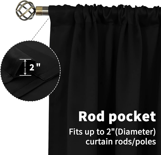 BGment 84 Inches Long Blackout Curtains for Bedroom - Thermal Insulated Room Darkening Drapes with Rod Pocket for Living Room, 52 x 84 Inch, 2 Panels, Black