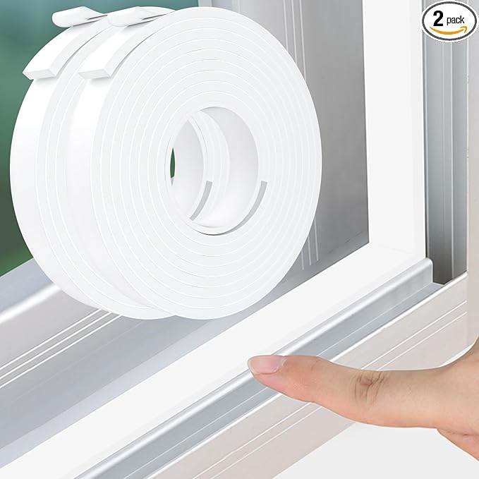 Weather Stripping Door Seal White,Self Adhesive Foam Tape,Window Insulation Weatherproof Gasket Tape for Doors and Windows,1.18 Inch Wide X 1/4 Inch Thick,2 Rolls Total 32.8Ft