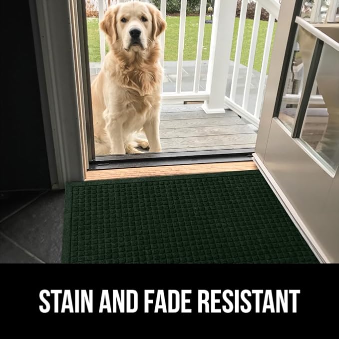 GORILLA GRIP Front Door Mat, 35x23, Indoor Outdoor Ultra Absorbent HydroAbsorb Doormat, Absorbs Up to 5.7 Cups of Water, Stain and Fade Resistant, Rubber Backing Doormats, Captures Dirt, Green