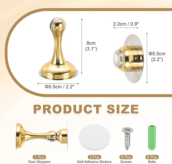 MECCANIXITY Magnetic Door Stoppers Stainless Steel Door Stops, Wall Floor Mounted Doors Holder Keep Doors Open for Home Office Closet (Gold Tone)