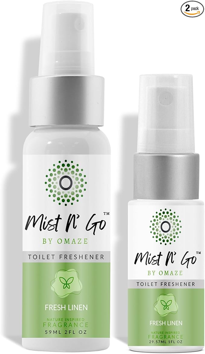 Mist N' Go Omaze Travel Toilet Spray Odor Eliminator - Fresh Linen Daily Pack (2oz + 1oz)