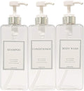 Modern Design Large 27 oz Shampoo and Conditioner Dispensers - Empty Plastic Refillable Pump Bottle Set for Bathroom Shower Soap Dispenser, Set of 3 (Clear & Silver)