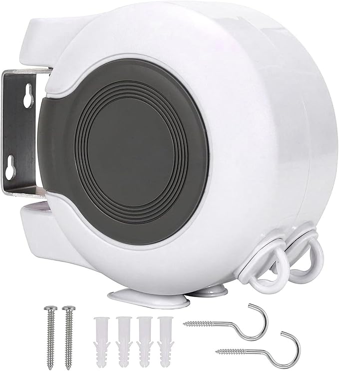 Retractable Double Clothesline – 49 ft x 2 Heavy Duty Clothes Line for Indoor & Outdoor Use, Dual Laundry Line with Easy Installation (White)