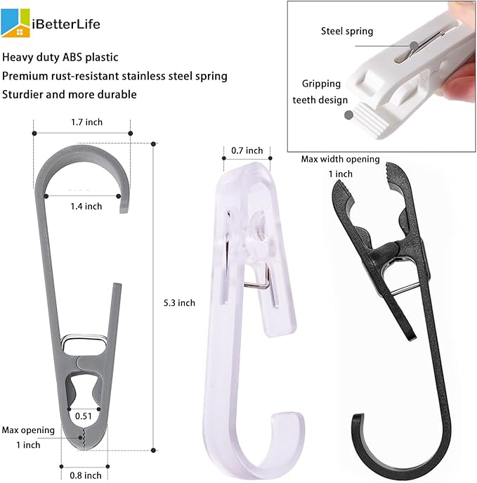 iBetterLife Clothes Pins Heavy Duty Outdoor - 8Pcs Large Laundry Hook Hangers with Clips Closet Organizer Clamps Hanging Socks Boot Bras Towels Shower Pegs for Bathroom Wardrobe Kitchen Office, Gray