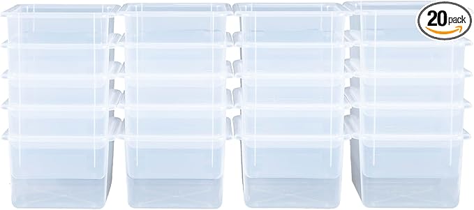 Wood Designs Cubby Storage Bin, Heavy Duty Plastic Containers for Kids Translucent Clear Cubby Tray Set of 20