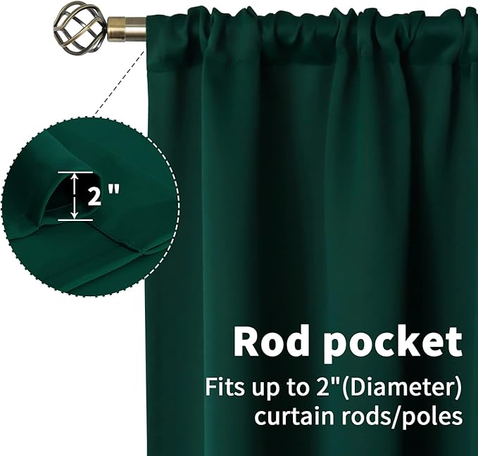 BGment Emerald Green Blackout Curtains 36 Inch Length for Kitchen Window - Short Thermal Insulated Drapes Room Darkening with Rod Pocket for Bathroom Cafe Rv Window, 42 x 36 Inch, 2 Panels