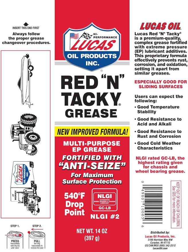 Lucas Oil 10005 Red N Tacky Grease - 14 Ounce Cartridge (Pack of 10)