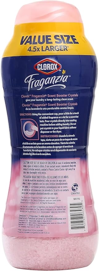 Clorox Fraganzia Laundry Scent Booster Crystals in Rose Scent - Scented In-Wash Freshener Beads for Fresh, Clean, Great Smelling Clothes and Linens, 70 Oz - 6 Pack