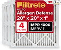 Filtrete 20x20x1 AC Furnace Air Filter, MERV 11, MPR 1000, Micro Allergen Defense, 3-Month Pleated 1-Inch Electrostatic Air Cleaning Filter, 4 Pack (Actual Size 19.69 x 19.69 x 0.81 in)