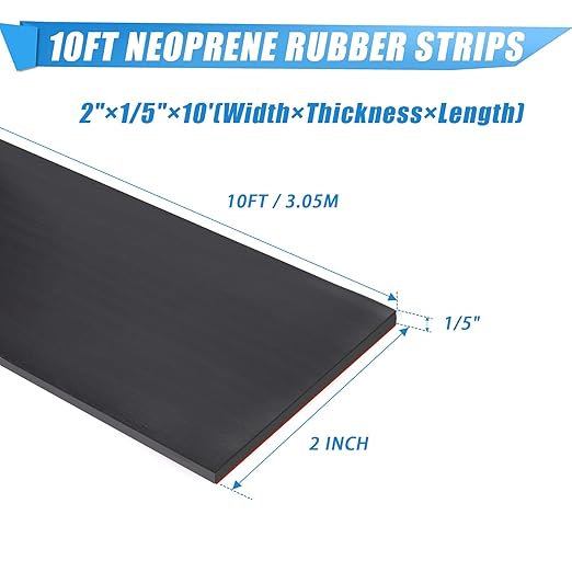 Adhesive Rubber Strips Neoprene Rubber Sheets, Rolls & Strips with Adhesive Backing Rubber Pads Self Stick Seal Rubber Gasket Adhesive Back for Matting Padding - 2" Wide x 1/5" Thick x 10' Long