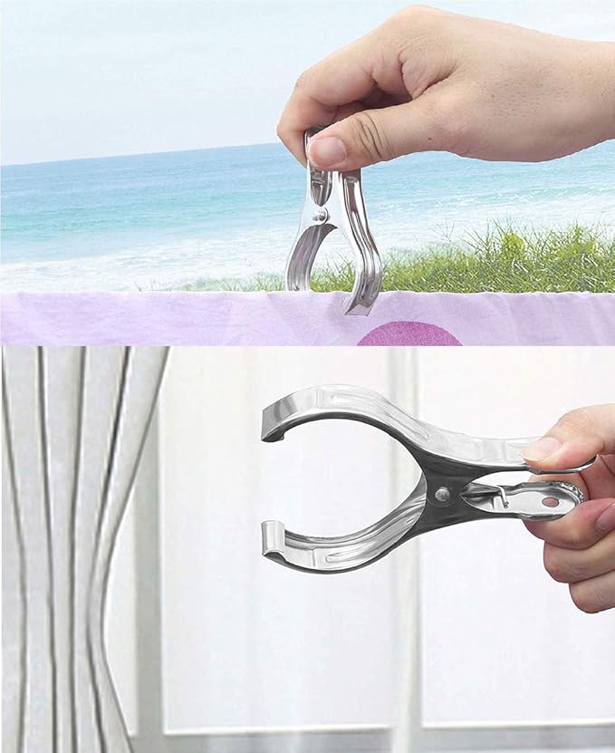 8 Pack Stainless Steel Clothespins, 4.7 Inch Towel Clips for Beach Chairs，Giant Clothes Pins,Metal Clip - Keep Your Towel from Blowing Away, Suitable for Home Use/Beach Chairs on Cruise Ships