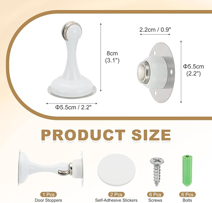 MECCANIXITY Magnetic Door Stoppers Stainless Steel Door Stops, Wall Floor Mounted Doors Holder Keep Doors Open for Home Office Closet (White)