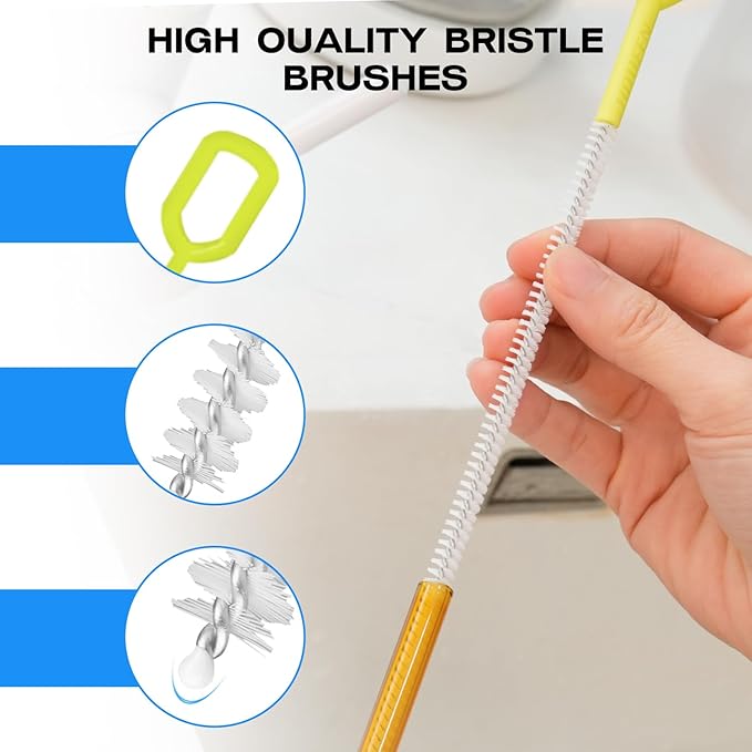 8-Piece Straw Cleaner Brush Set for Cleaning Straws - (4-Size) Extra Long Nylon Pipe Cleaners, Reusable Straw Cleaning Brush for Stanley Tumbler, Sippy Cup, Baby Bottle and Tubes (Type B)