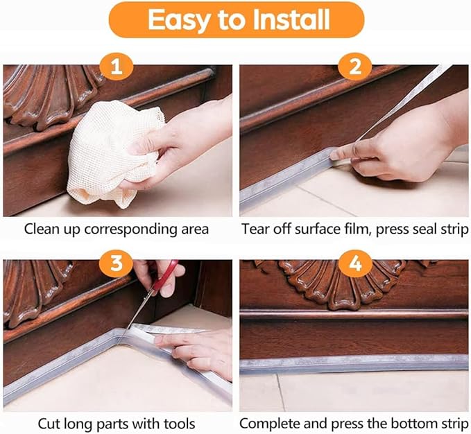 36 Ft Door Weather Stripping Door Seal Strip Tape,Silicone Door Draft Stopper,Self Adhesive Shower Door Bottom Seal and Door Insulation Strip for Door Frame Windows and Glass Gaps (Transparent, 25mm)