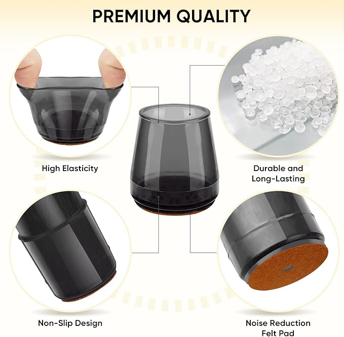 BALEINE 32 Pack Silicone Chair Leg Floor Protectors, Stool Leg Protectors Cap, Non-Slip Chair Leg Caps for Hardwood Floors (Black & Small, 32 Pack, XL)