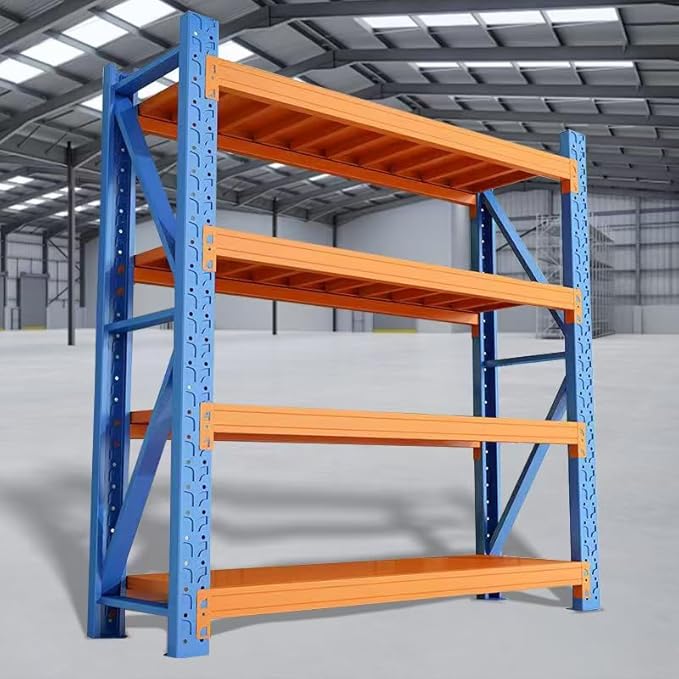 Industrial Metal Storage Shelves - Large, Heavy Duty, 4 Levels, Blue & Orange, Warehouse Racking - 23.62D x 78.74W x 78.74H