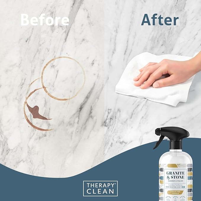 Therapy Granite Countertop Cleaner & Polish (2 Pack - With Microfiber) - pH Neutral, Marble Cleaner, Soapstone, Quartz, Stone, Quartzite, Slate, Limestone, Corian, Laminate