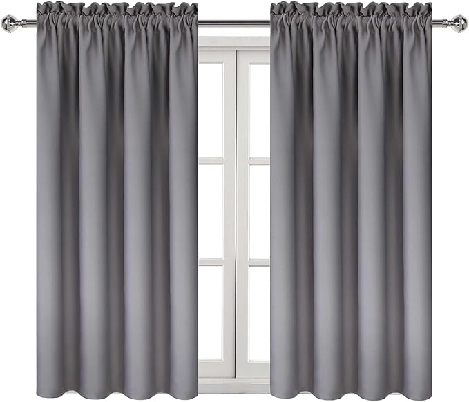 DWCN Blackout Curtains Room Darkening Thermal Insulated Bedroom Curtains Window Treatments, 42 x 45 inches Long, Set of 2 Grey Rod Pocket Drapes