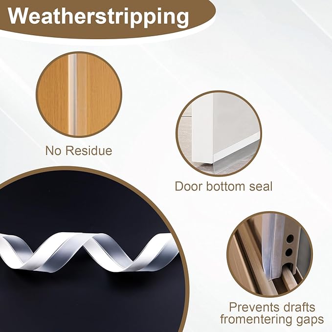 FOURGUN Weather Stripping Door Seal 45 MM * 16.5FT Insulates Soundproofs Perfect for Door Frames Windows Bathroom Shower Glass Gaps Blocks Cold Air Rain Door Seal Strip