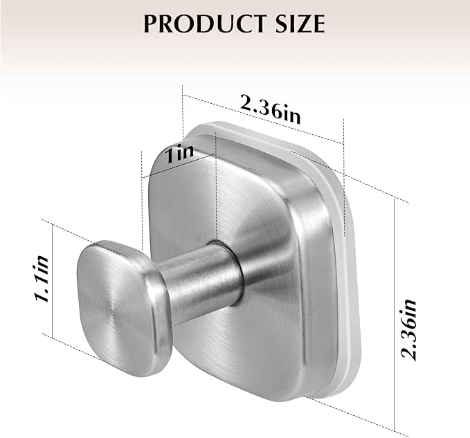 Suction Cup Hooks for Shower - Reusable No-Drill Mounting - Hooks for Towels, Robes & Loofah on Metal, Glass, Mirrors, Tile & Smooth Non-Porous Surfaces (2, Brushed Nickel)