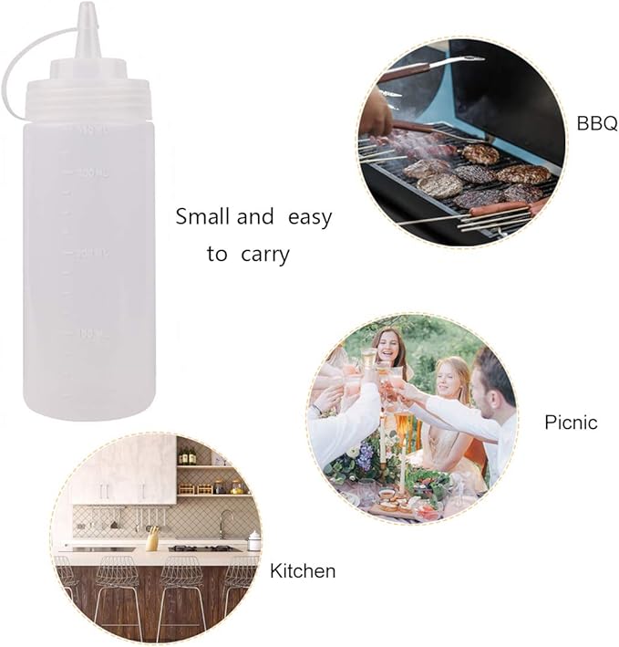 Squeeze Bottles for Sauces 2 Pack, Ketchup Bottle 12 Ounce Plastic Dressing Squirt Bottle with Cap Lids and Funnel, Condiment Bottles for Liquids BBQ Dressing Pancake Art Dispenser