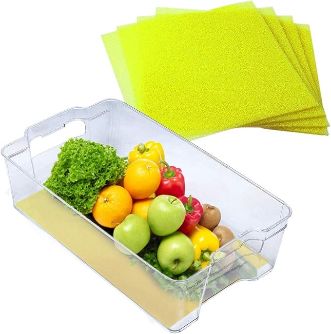Dualplex® Fruit & Veggie Life Extender Liner for Fridge Refrigerator Drawers, 12x15 Inches (4 Pack) – Extends The Life of Your Produce & Prevents Spoilage (Yellow)