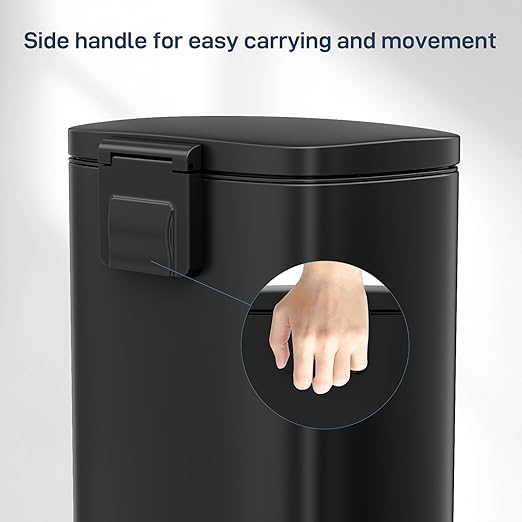 Arlopu 8 Gallon Step Trash Can, Stainless Steel Garbage Bin, Soft-Close Rubbish Bin with Removable Plastic Inner Bucket, Fingerprint-Proof, Lid Dustbin, Suit for Kitchen Home (Black, 30L)