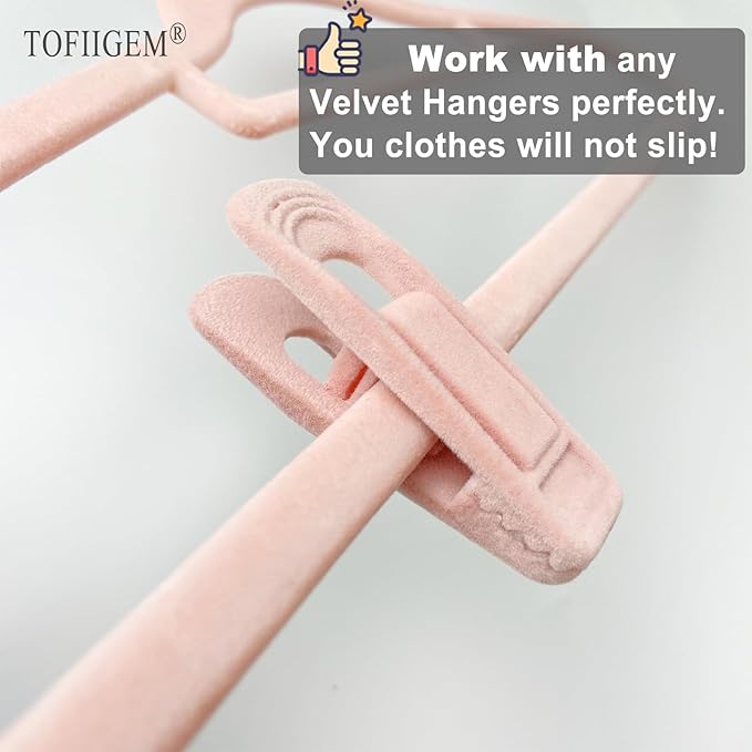 Light Pink Velvet Hangers Clips 20 PCS, Non-Slip Velvet Clip for Pant Skirt Velvet Hangers, Strong Flocking Hangers Clips