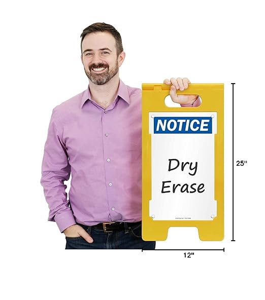 SmartSign 25 x 12 inch “Notice” Write-On Two-Sided Folding Floor Sign, Dry Erase, Digitally Printed Polypropylene Plastic, Multicolor, Made in USA