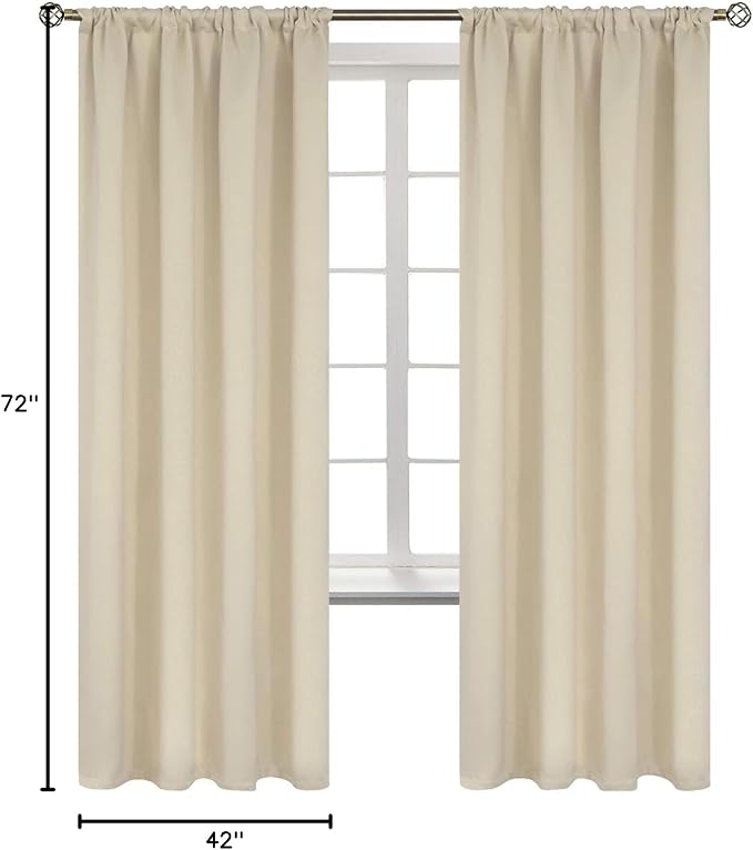 BGment Beige Room Darkening Curtains 72 Inches Long - Rod Pocket Thermal Insulated Blackout Window Drapes for Living Room Bedroom, 42 x 72 Inch, 2 Panels