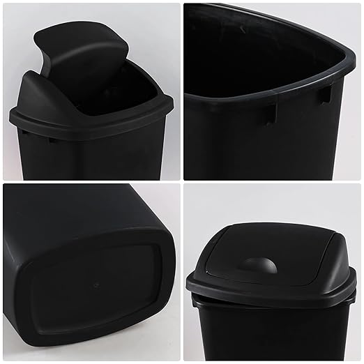 Yuright 40 L / 10 Gallon Swing Lid Trash Bins, 4 Pack Large Plastic Garbage Cans, Black