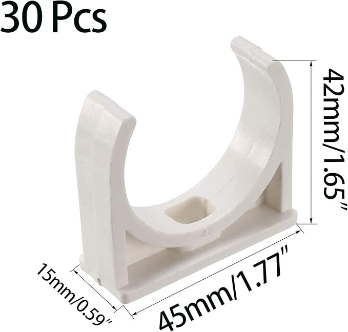 30 Pcs U-Shaped PVC Water Pipe Clamps, U-Shaped Buckles Fit for 1-1/2" (40mm) Water Pipes and TV Trays Tubing Hose Hanger Support Pex Tubing (White)