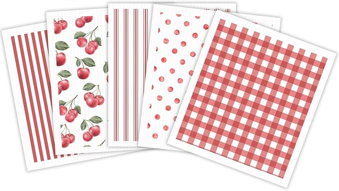 HALL & PERRY Swedish Dishcloths for Kitchen, 5-Pack, Reusable Cellulose Sponge Cloths for Kitchen & Cleaning – Eco-Friendly, Ultra-Absorbent, Quick-Drying (Cherry Red)