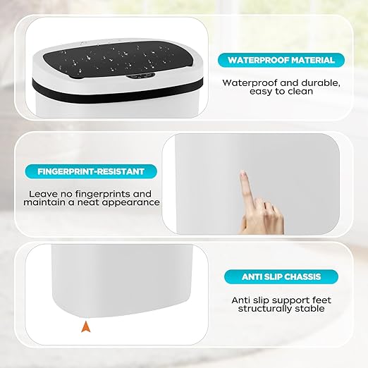Automatic Motion Sensor Bathroom Trash Can with Lid, 13 Gallon Touchless Trash Bin, Smart Dog Proof Garbage Can, Touch Free Waste Basket for Toilet, Office, Bedroom,White,2