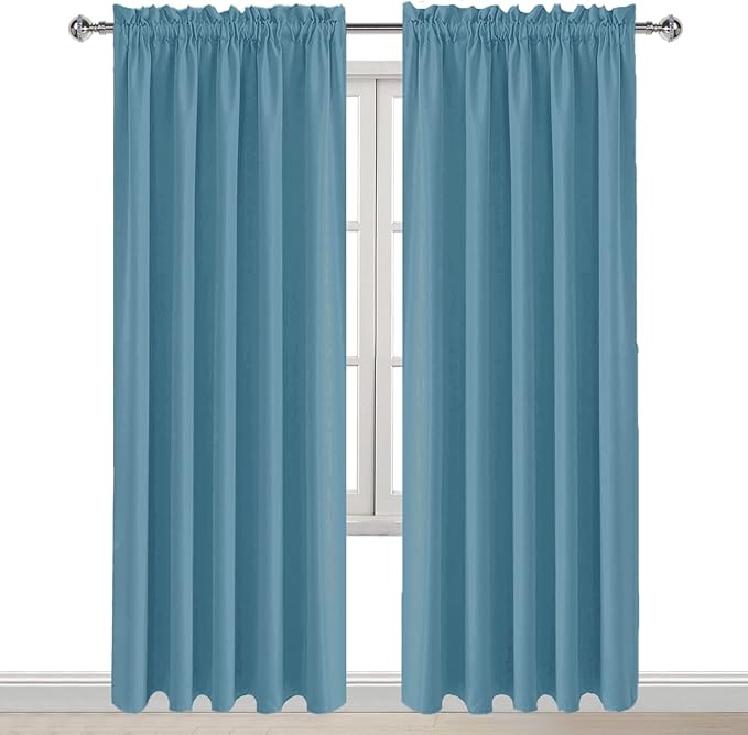 DWCN Blackout Curtains for Living Room Thermal Insulated, Energy Saving & Noise Reducing Bedroom Curtains, Stone Blue, W 60x L 84 Inch, Set of 2 Rod Pocket Curtain Panels