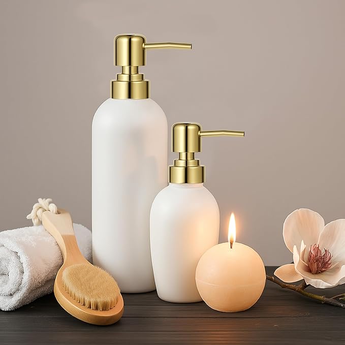2 Pack Gold Soap Dispenser Pump Replacement Top Dispenser Pumps Refill Dispensers Liquid Hand Soap Dispensers Soaps Pumps Replacement for Lotion Regular Glass Mouth Bottles