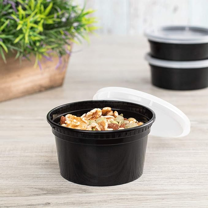 Karat [12oz - 240 ct Black PP Injection Molded Round Deli Containers with Lids (FP-IMDC12-PPB)