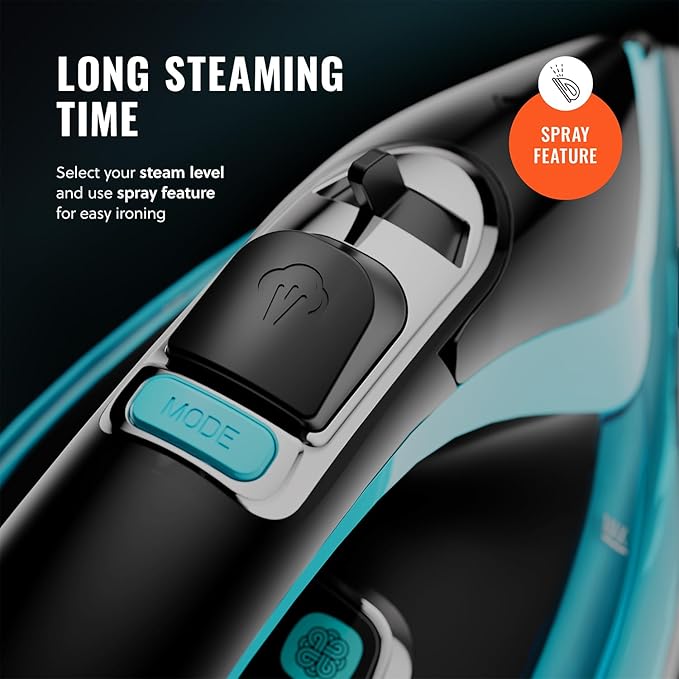 PurSteam SteamTech Elite 1750W Steam Iron, Digital Temp Control & LED Display, Ceramic Soleplate, Adjustable Steam, Self-Clean, Anti-Calc, Anti-Drip, Auto Shut-Off