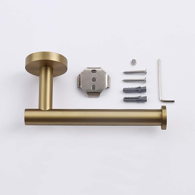 TASTOS Brushed Gold Toilet Paper Holder SUS304 Stainless Steel, Modern Round Tissue Roll Holders Wall Mount, Toilet Paper Roll Dispenser Bathroom 5 inch TP Holder for Kitchen Washroom