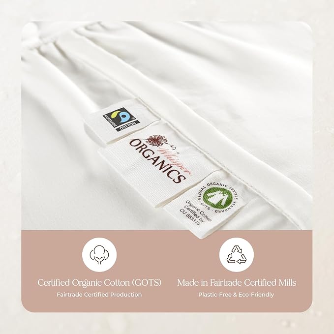 100% Cotton Organic Mattress Pad - Breathable & Cooling Mattress Protector Queen Size - Premium 300GSM Quilted and Noiseless Machine Washable Organic Mattress Protector (White, Queen)