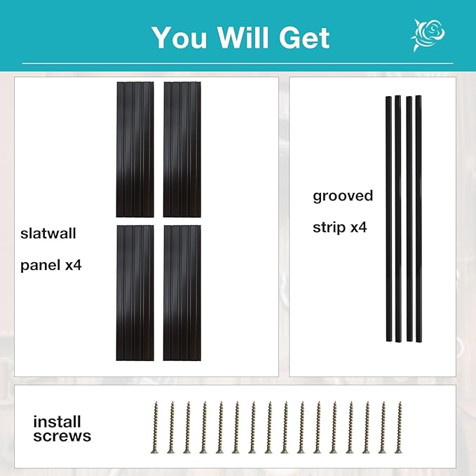 NeatiEase Slatwall Panel Wall Storage Systems, 4 x 4ft Slat Wall Paneling Garage Wall Organizer, Heavy Duty Wall Mounted PVC Wall Rack (Black)