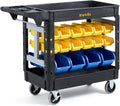 Elafros 2-Tier Utility Cart with 32 Storage Bins – Heavy-Duty Rolling Service Cart with Deep Tub Shelves, Locking Wheels, 550 lbs Capacity, 40.7"x17", for Workshop, Garage, Office